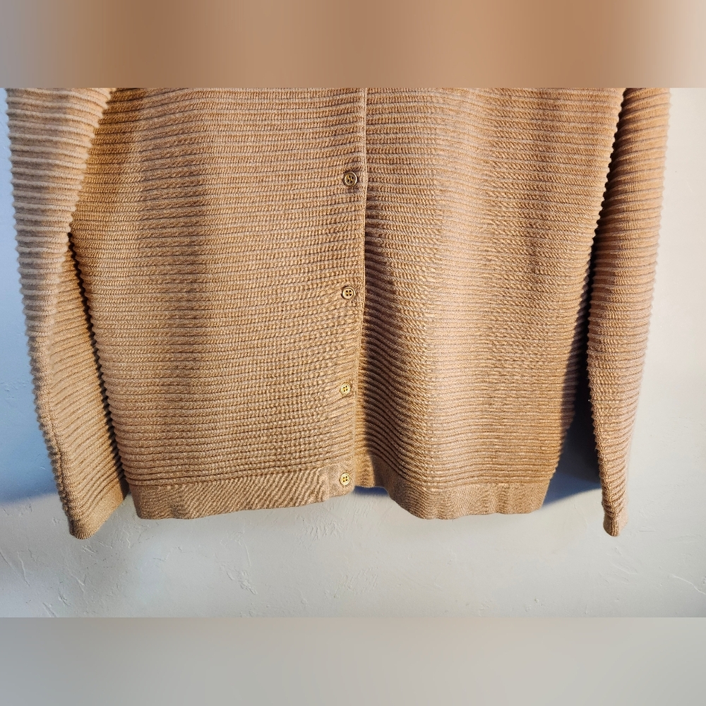 Lands' End Beige Cardigan Ribbed Sweater Botton Sz L - Picture 5 of 7